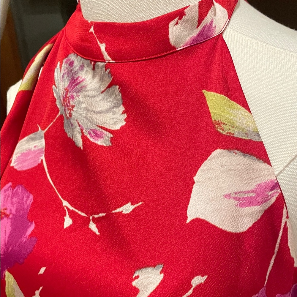 Banana Republic Red and White Floral Dress XS EUC Maxi Lined Pockets - Picture 9 of 13